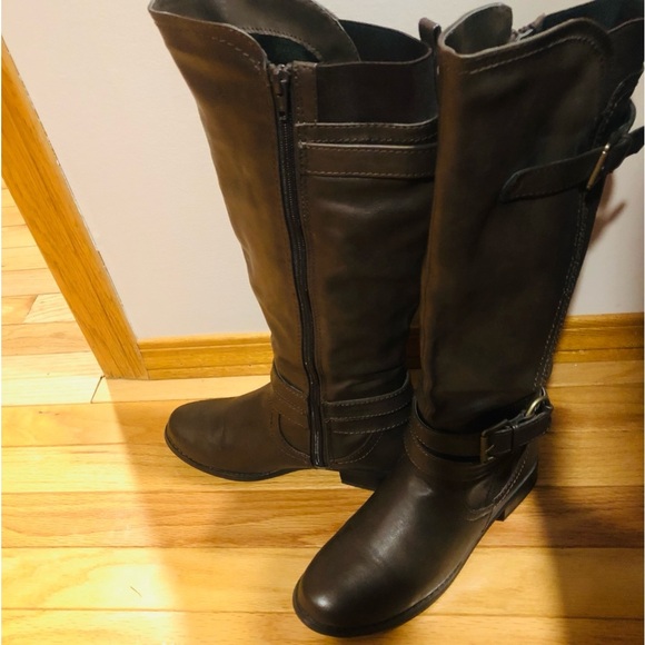 Call It Spring Size 7 Dark Chocolate Brown Knee High Full inside zipper Buckles - Picture 8 of 16